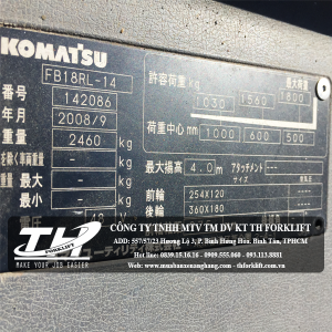 Xe nâng điện đứng lái Komatsu FB18RL-14 name plate